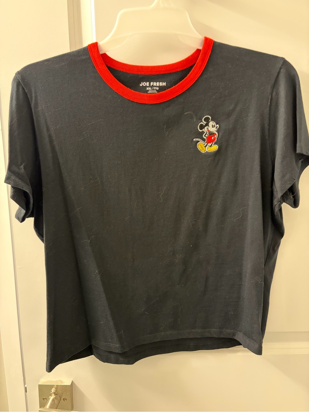 Joe Fresh women’s  Mickey Mouse Ringer T-Shirt with Red Trim ( cropped)